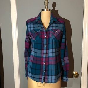 Blue and pink plaid button up